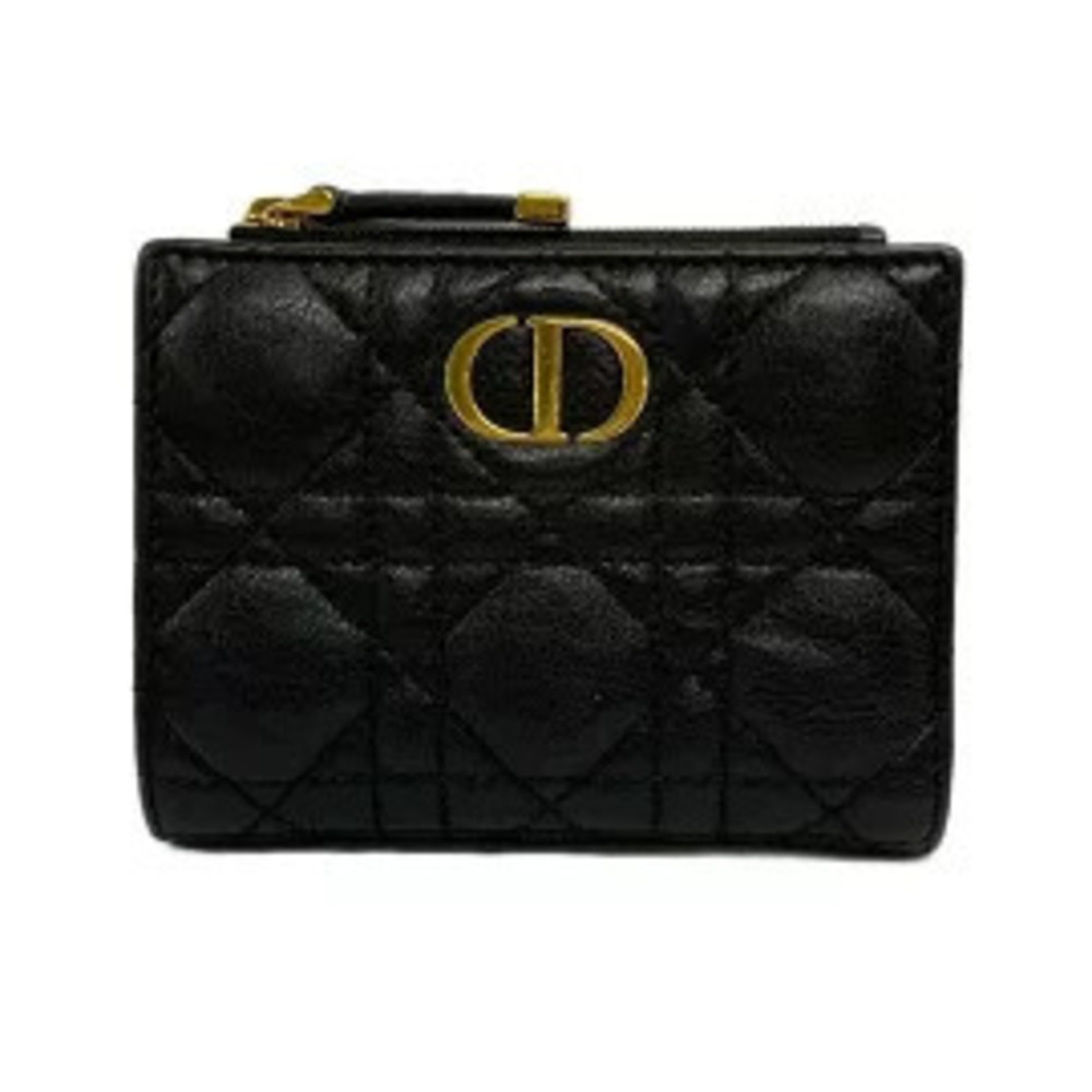 Christian Dior Caro Bi fold Wallet Black Leather